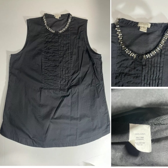 JCREW FACTORY JEWELED TUXEDO CAMI Black Sz 8 $79.50 B5199 - Picture 2 of 3